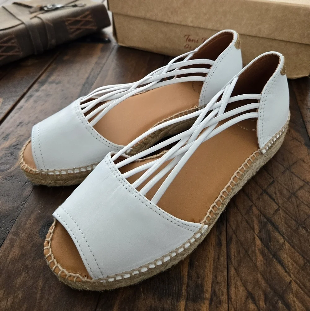 Toni Pons Women's Leather Ebre-p Espadrille Wedge Sandal. White. Size US 6.5. Ne